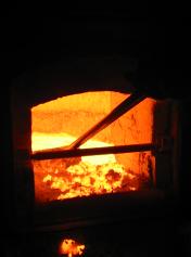 Molten metal inside a furnace